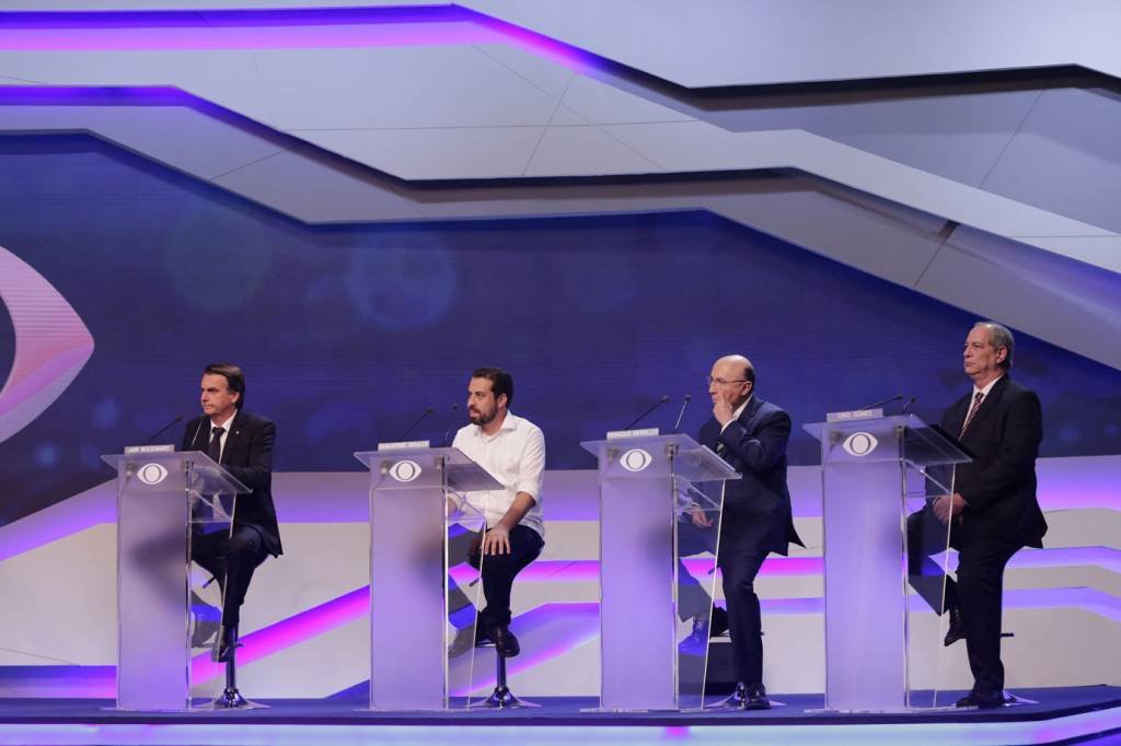 1° bloco: Jair Bolsonaro, Guilherme Boulos, Henrique Meirelles e Ciro Gomes em debate na TV Bandeirantes (Kelly Fuzaro/Band/Reuters)