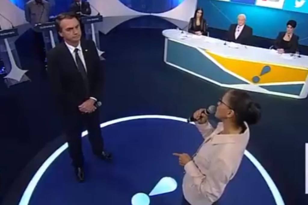 Jair Bolsonaro e Marina Silva no debate da RedeTV! (RedeTV!/Reprodução)
