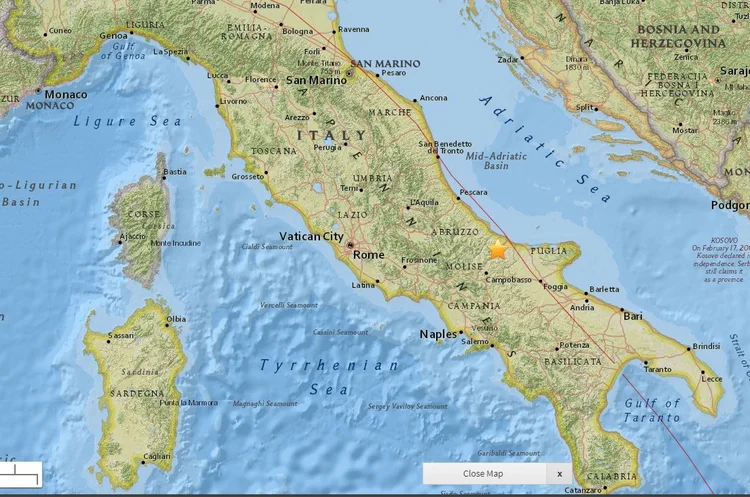 Terremoto: em Montecilfone, a cidade mais próxima do epicentro, pessoas estavam assustadas e haviam deixado suas casas (USGS/Reprodução)