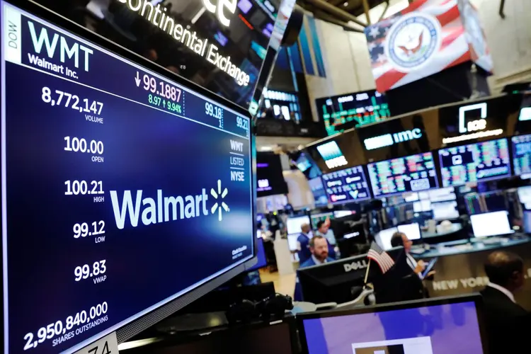 Logomarca do Walmart é exibido na Bolsa de Valores de Nova York logo após a abertura do pregão 16/08/ 2018.  REUTERS/Lucas Jackson (Lucas Jackson/Reuters)