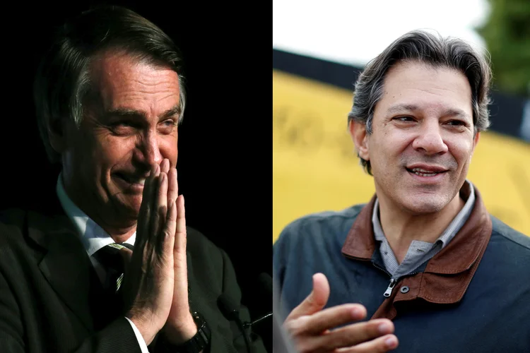 Bolsonaro e Haddad: candidatos aparecem à frente da disputa presidencial (Montagem/Exame)