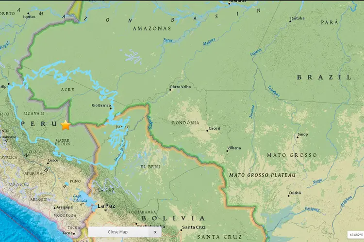 Peru: o terremoto de 7 graus de magnitude sacudiu nesta sexta-feira uma região de fronteira entre Brasil e Peru (USGS/Reprodução)