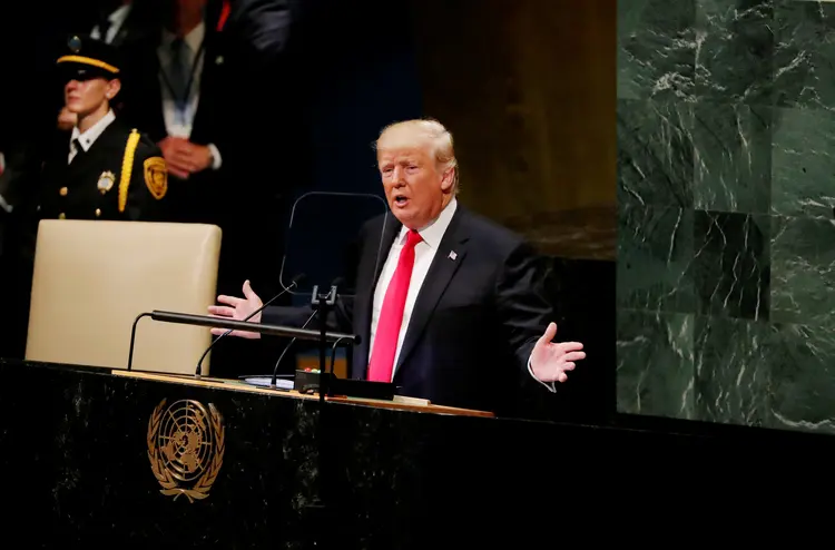 Presidente dos Estados Unidos, Donald Trump, durante discurso na ONU (Carlos Barria/Reuters)