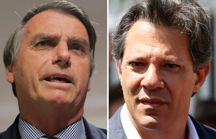 BOLSONARO E HADDAD: na pesquisa, o candidato do PSL chega a 30% de apoio, enquanto o segundo colocado, Fernando Haddad, tem 25%; Ciro Gomes aparece em terceiro com 15% (Adriano Machado/Rodolfo Buhrer/Reuters)
