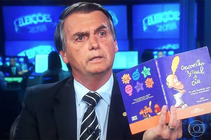 Bolsonaro no Jornal Nacional: em nota, o MEC já afirmou em diversas oportunidades que não produziu nem adquiriu ou distribuiu "Aparelho Sexual e Cia" (TV Globo/Reprodução)