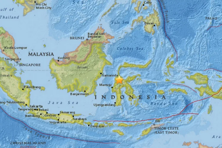 Dois fortes terremotos sacudiram a ilha indonésia de Sulawesi nesta sexta-feira, 28 (usgs.gov/Reprodução)