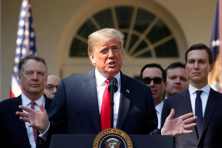 Donald Trump durante uma coletiva de imprensa na Casa Branca (Kevin Lamarque/Reuters)
