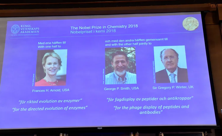 Frances H. Arnold, George Smith e Gregory P. Winter ganharam nesta quarta-feira o prêmio Nobel de Química (Jonas Ekstromer/Reuters)