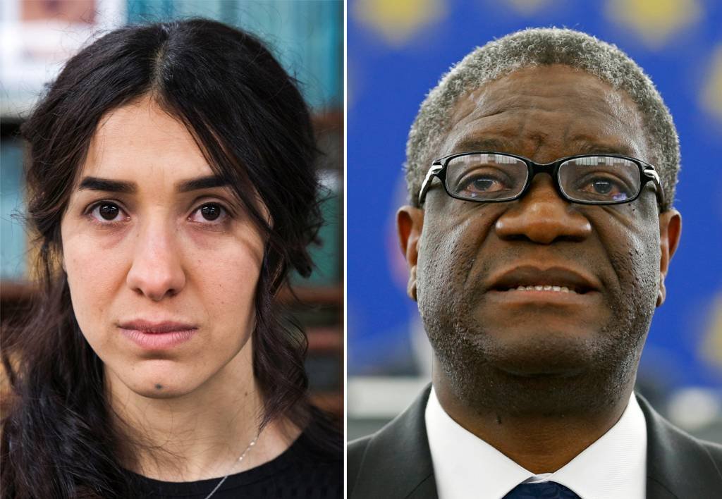 A ativista do povo yazidi Nadia Murad e o congolês Denis Mukwege são os agraciados este ano (Lucas Jackson/Vincent Kessler/Reuters)