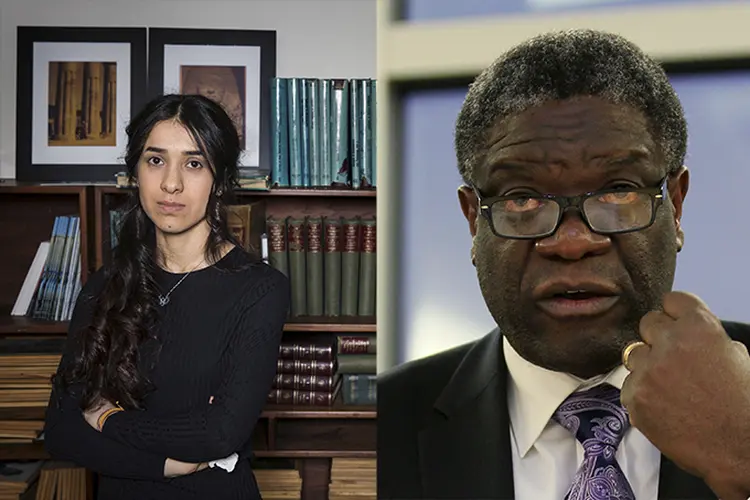 Nadia Murad e Denis Mukwege: vencedores do Prêmio Nobel de 2018, ambos são conhecidos pelo trabalho frente a vítimas de abuso sexual (Montagem/Exame)