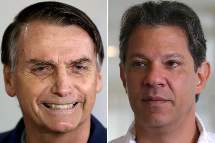 Bolsonaro e Haddad: Ontem (26) os dois candidatos trocaram acusações e intensificaram as críticas mútuas (Ricardo Moraes/Amanda Perobelli/Reuters)