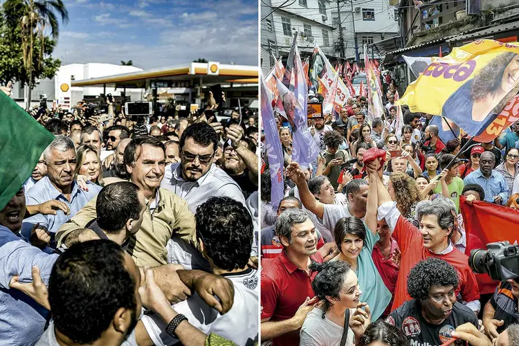 Bolsonaro e Haddad: violência, apesar de condenada pelos candidatos, ganhou espaço nas ruas (Alex Tristante/Futura Press | Ricardo Stuckert/Exame)