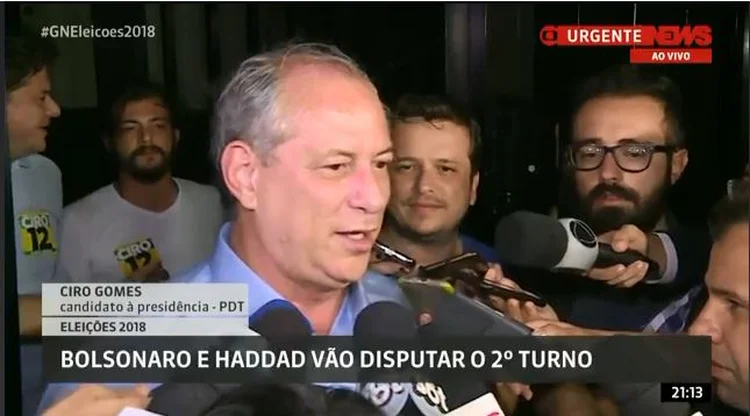 Ciro Gomes em coletiva após resultado das eleições presidenciais no primeiro turno (Globo News/Reprodução)