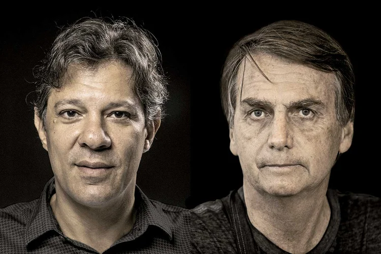 Haddad e Bolsonaro: partidos preferem não declarar apoio a nenhum dos candidatos (Montagem/Exame)