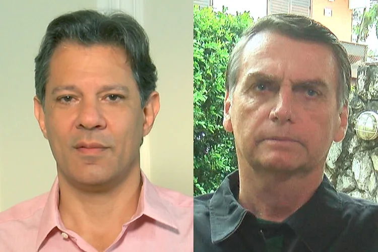 Fernando Haddad (PT) e Jair Bolsonaro (PSL): Fechados no conforto de suas redes sociais e em grupos de WhatsApp, eleitores parecem falar sozinhos (Montagem/Reprodução)