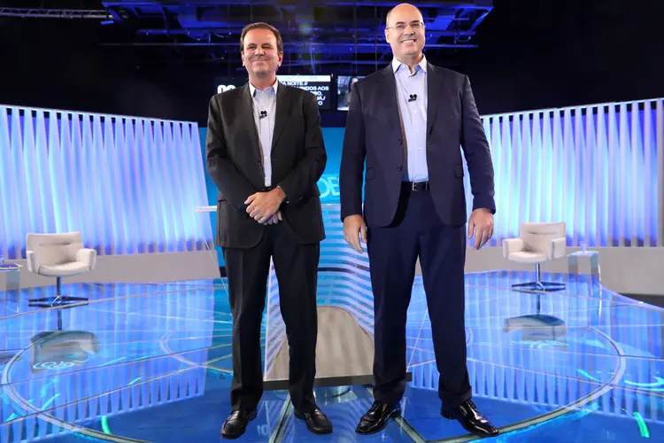 Wilson Witzel e Eduardo Paes no debate do dia 25/10/2018 (Globo/João Miguel Júnior/Divulgação)