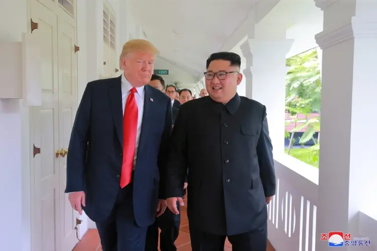 Trump-Kim:"Nós achamos que está indo bem. Não temos pressa",a firmou o presidente (KCNA/Reuters)