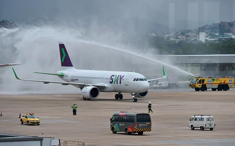 Imagem de arquivo de aeronave da Sky Airlines: De olho no mercado brasileiro, a empresa iniciou em 6 de novembro voos para Rio de Janeiro e Florianópolis (Alberto Ruy/ASCOM/ Ministério dos Transportes/Divulgação)