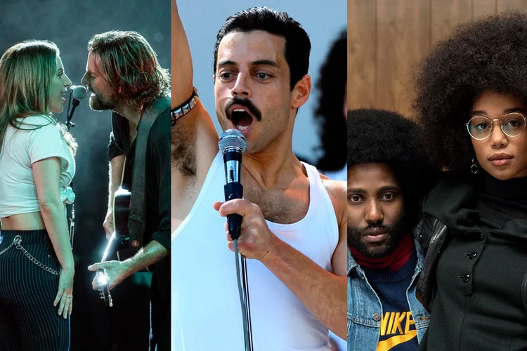 Indicados para melhor filme: "Nasce uma Estrela", "Bohemian Rhapsody" e "Infiltrado na Klan" (EXAME/Montagem/Divulgação)