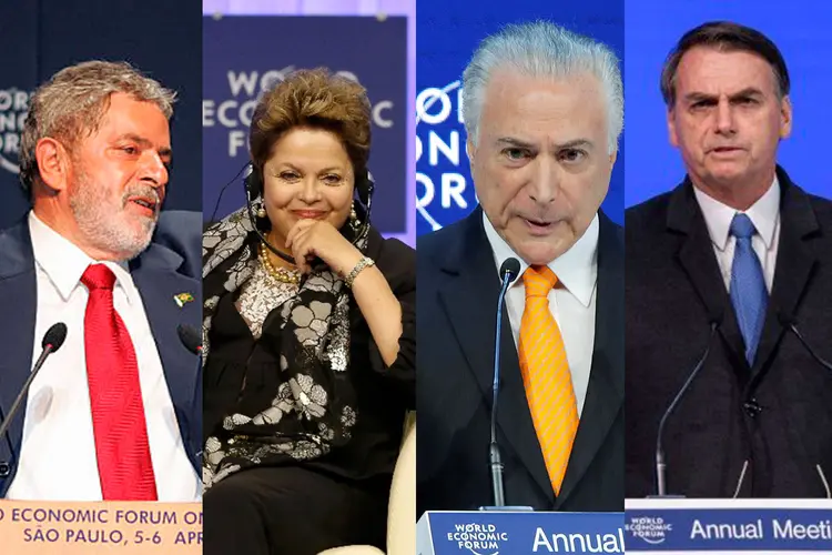 Davos: ex-presidentes e Bolsonaro falaram para plateia de investidores na Suíça (Montagem/Exame)