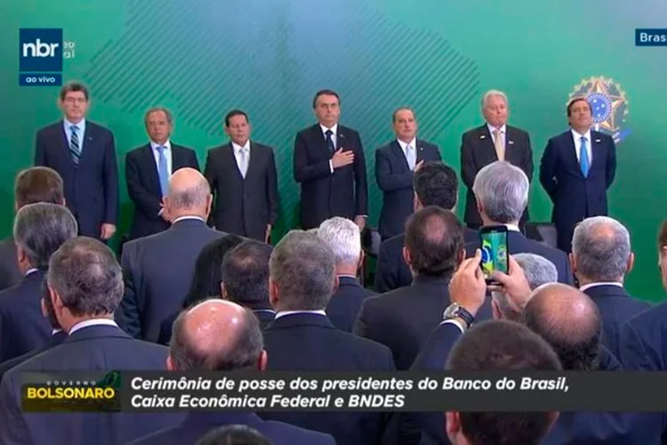 NBR: logo foi exibido durante posse dos presidentes da Caixa, do BNDES e do BB (NBR/Reprodução)