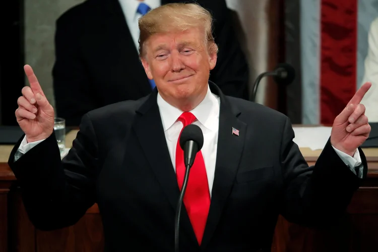Trump diante do Congresso, em tradicional discurso anual sobre o Estado da União. 5 de fevereiro de, 2019 (Jim Young/Reuters)