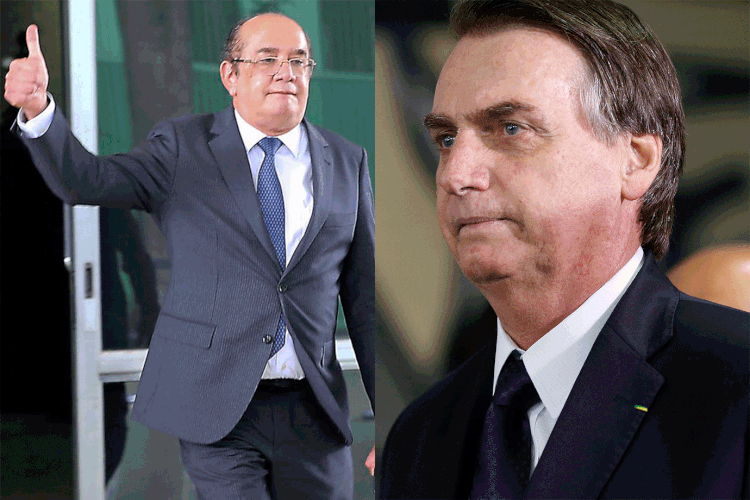 Gilmar-Bolsonaro: Ministro e presidente conversaram sobre crise com a Receita (Valter Campanato/ Ag.Brasil - Adriano Machado/Reuters/Exame)