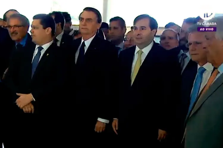 Jair Bolsonaro: presidente em encontro com congressistas para a entrega do texto da reforma da Previdência no Congresso, nesta quarta (20) (TV Câmara/Reprodução)