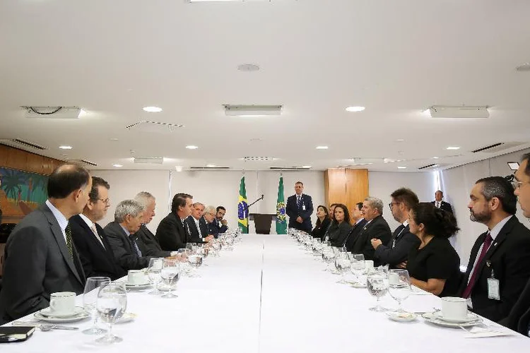 Jair Bolsonaro em encontro com jornalistas no dia 28/02 (Presidência da República/Divulgação)