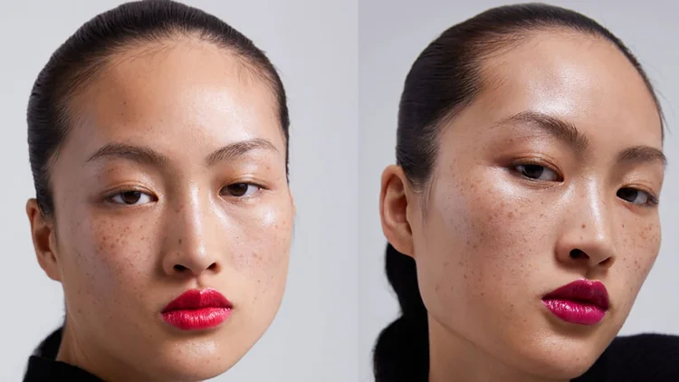 A modelo Jing Wen em campanha para a Zara na China: polêmica sobre sardas (Weibo/Zara/Reprodução)