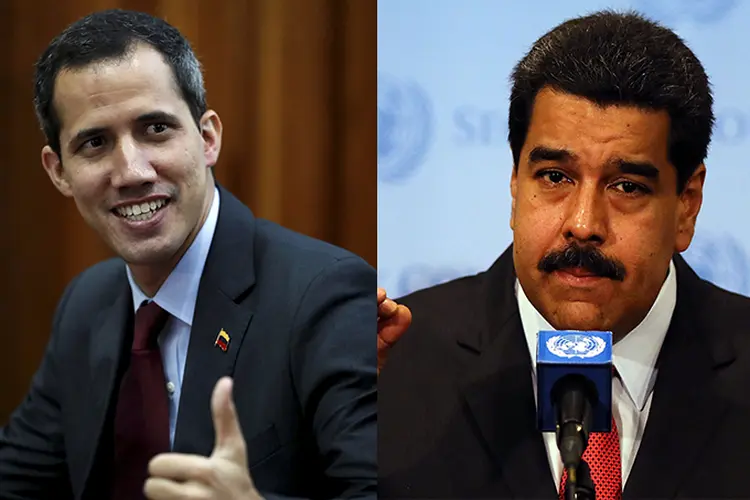Líder da oposição, Juan Guaidó, e o presidente da Venezuela, Nicolás Maduro (Montagem/Exame)