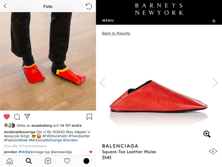 Humor: McDonald's brinca com sapatos de luxo da Balenciaga que se parecem com sua caixinha de fritas (McDonald's/Reprodução/Divulgação)