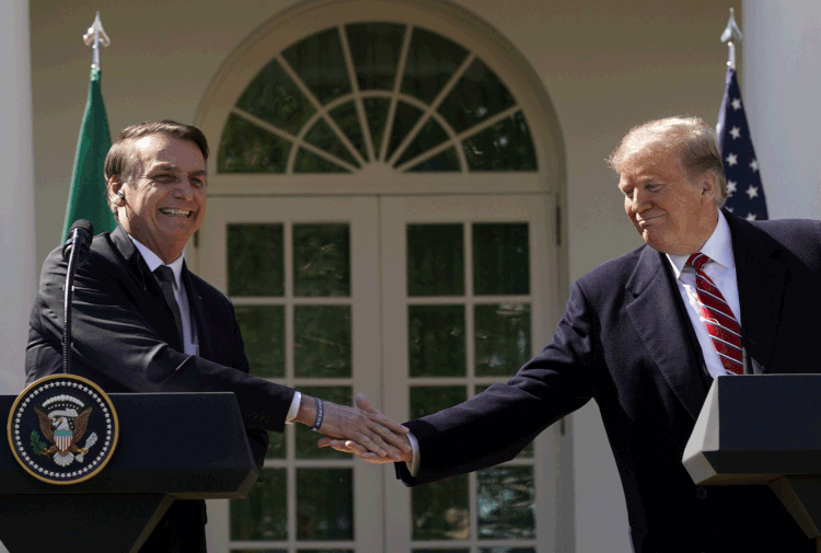 Bolsonaro-Trump: líderes estiveram em reunião nesta terça-feira (19) (Kevin Lamarque/Reuters)