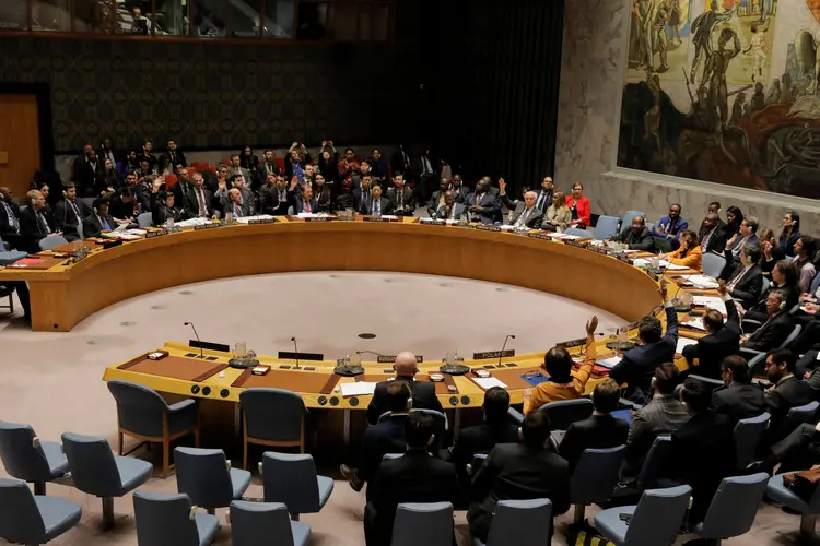 Conselho de Segurança da ONU: membros do Conselho durante votação do projeto de resolução dos EUA que pede eleições presidenciais na Venezuela, em NY, EUA (Lucas Jackson/Reuters)