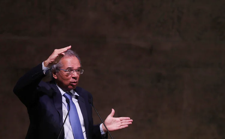 Paulo Guedes durante discurso nos EUA (Ricardo Moraes/Reuters)