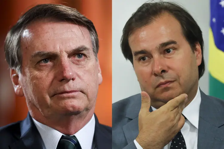 Montagem Jair Bolsonaro e Rodrigo Maia (Montagem/ fotos Bloomberg/Site Exame)