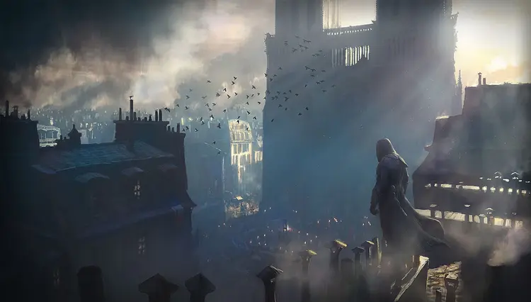 O jogo Assassin's Creed: Unity: na série, paisagens como a Catedral de Notre-Dame são protagonistas (Ubisoft/Divulgação)