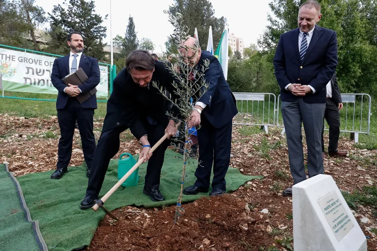 Jair Bolsonaro plantando uma árvore em no Bosque das Nações, em Israel (Alan Santos/PR/Agência Brasil)