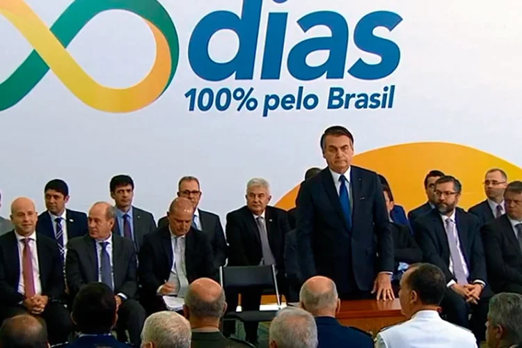 Evento em comemoração dos 100 dias do governo Bolsonaro (TV Brasil/Reprodução)