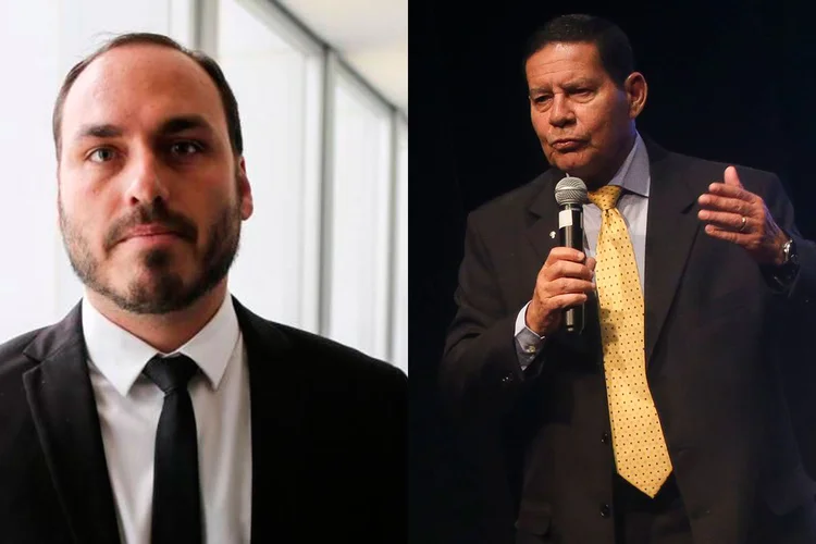 Carlos Bolsonaro e Hamilton Mourão: desde segunda-feira, o filho do presidente Bolsonaro ataca o vice-presidente do país (Montagem/Exame)