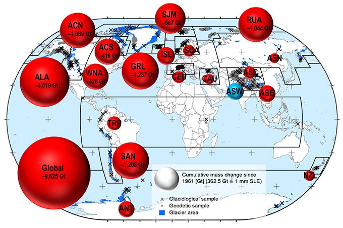 Mapa mostra quanto o mundo perdeu de gelo em meio século