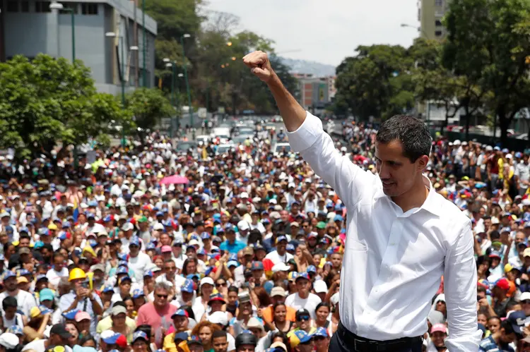 Juan Guaidó fala em  discurso de 1º de maio em Caracas Venezuela  (Carlos Garcia Rawlins/Reuters)
