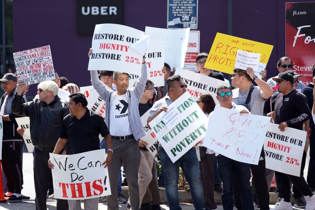 Protesto de motoristas na Califórnia, em março: greve desta quarta-feira acontece um dia antes do IPO da Uber, previsto para sexta-feira, 10 (Scott Varley/MediaNews Group/Torrance Daily Breeze/Getty Images)