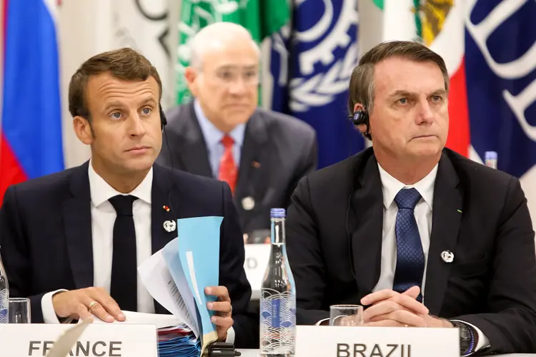 Macron e Bolsonaro no G20, 28/06/2019 (Clauber Cleber Caetano / PR/Flickr)