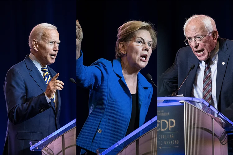 Biden, Warren e Bernie: os democratas favoritos à vaga para concorrer com Donald Trump (Montagem/Exame)