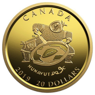 Moeda de ouro puro da Casa da Moeda Real Canadense para comemorar o 20o aniversário de Nunavut