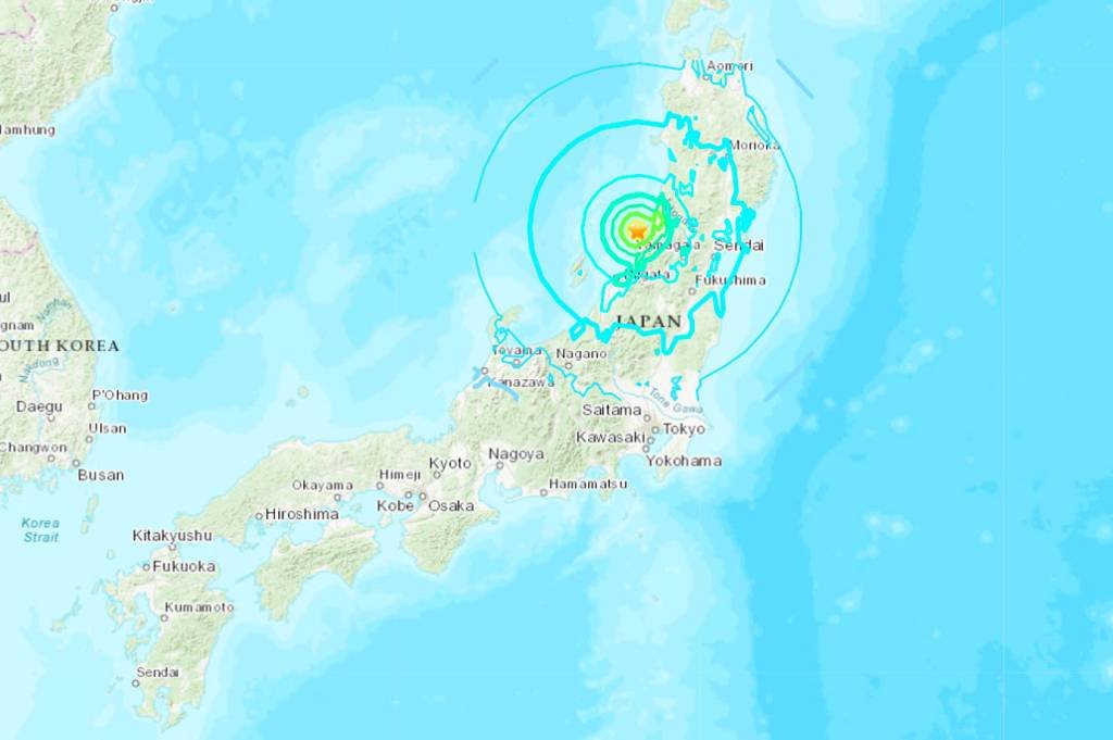 Japão: o terremoto foi classificado como 6+ na escala japonesa de 7 níveis de tremor (USGS/Reprodução)