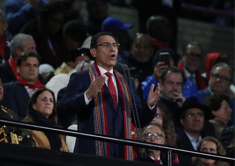 Martin Vizcarra, em abertura dos Jogos Pan-Americanos: todos os últimos quatro presidentes antes dele foram implicados no braço peruano da operação Lava-Jato (Henry Romero/Reuters)