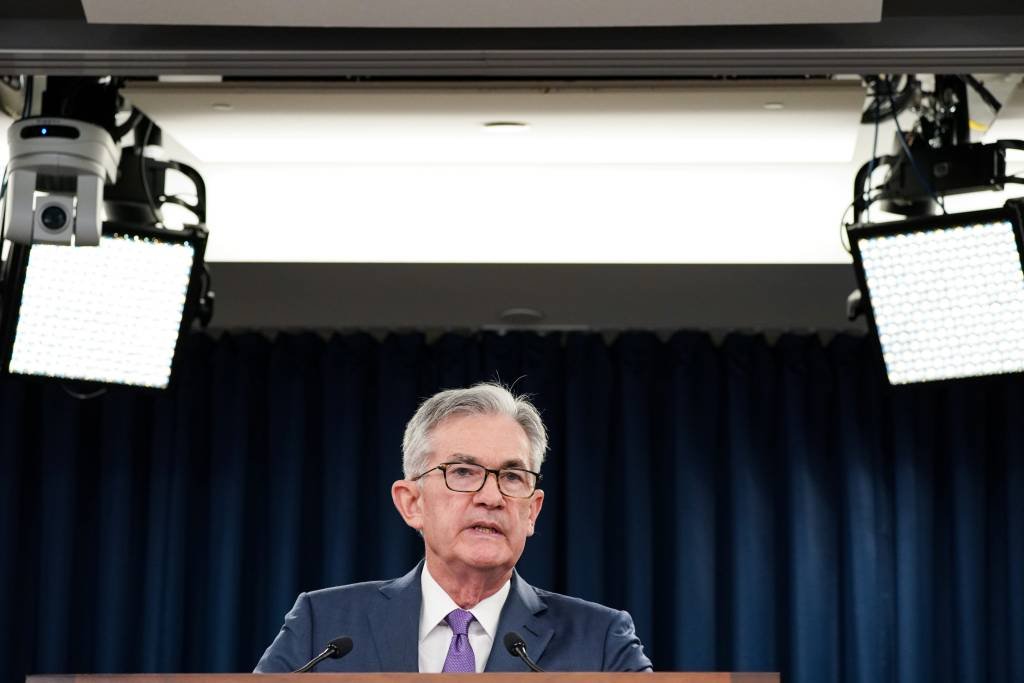 Presidente do Federal Reserve (Fed), Jerome Powell, fala durante coletiva após anúncio de corte de juros. 31 de julho de 2019. REUTERS/Sarah Silbiger (Sarah Silbiger/Reuters)