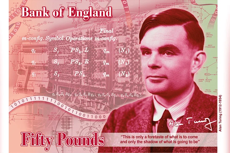 Homenagem póstuma: Turing era gay e foi condenado por "indecência grosseira", mas foi perdoado de forma póstuma pela Rainha Elizabeth II (Bank Of England/Reprodução)